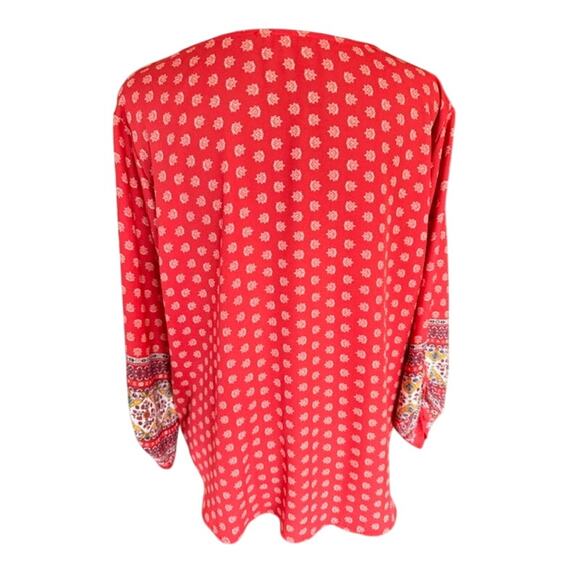 West Kei Red Boho Print Button-Front Top – Size L - Picture 4 of 7